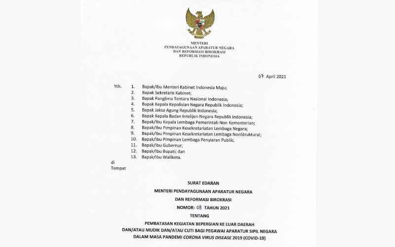 SE Baru Terbit, Pemerintah Resmi Larang ASN Mudik Lebaran Tahun Ini