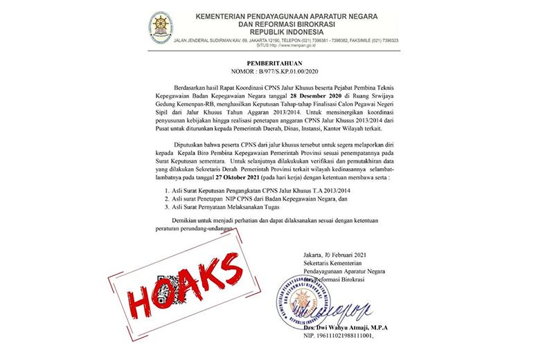 Surat Pengangkatan CPNS Beredar di Medsos, Ini Kata Kementerian PANRB